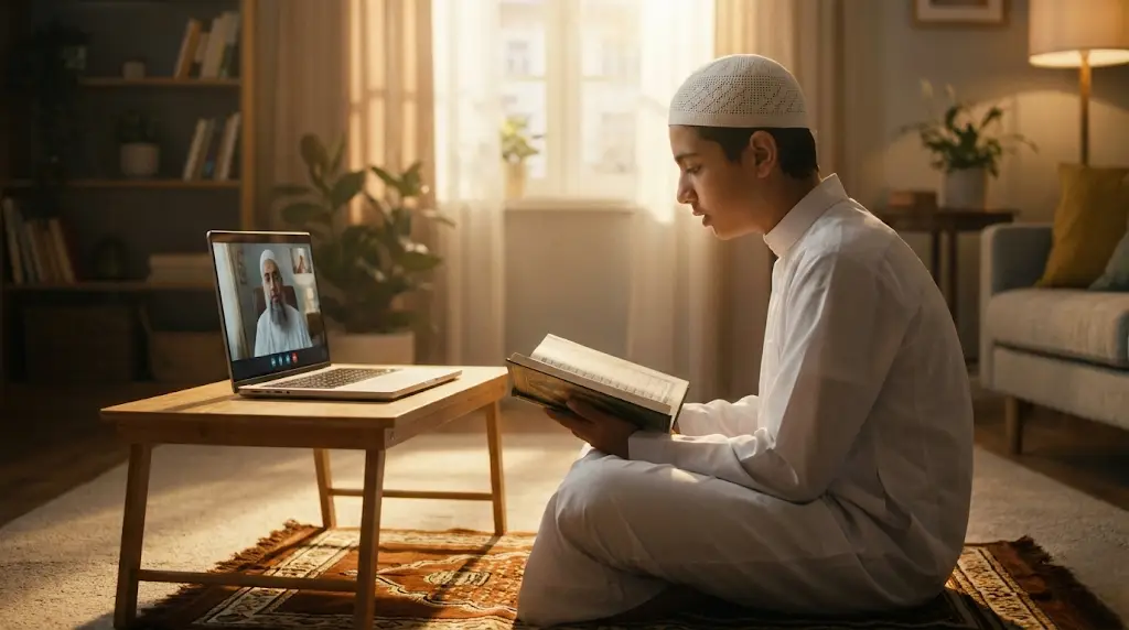 Student and teacher in an online Quran learning session showing how Suffah Academy classes work
