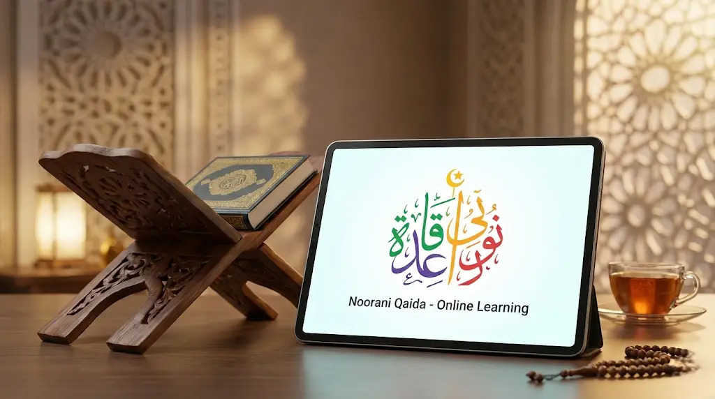 Student learning Noorani Qaida online with Arabic alphabet and basic Tajweed rules at Suffah Quran Academy