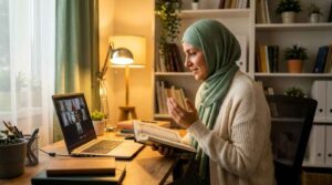 Student reciting Quran to a teacher during an online ijazah certification session