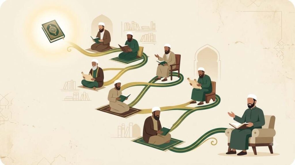 Infographic comparing Ijazah vs Sanad — the certificate versus the chain of transmission
