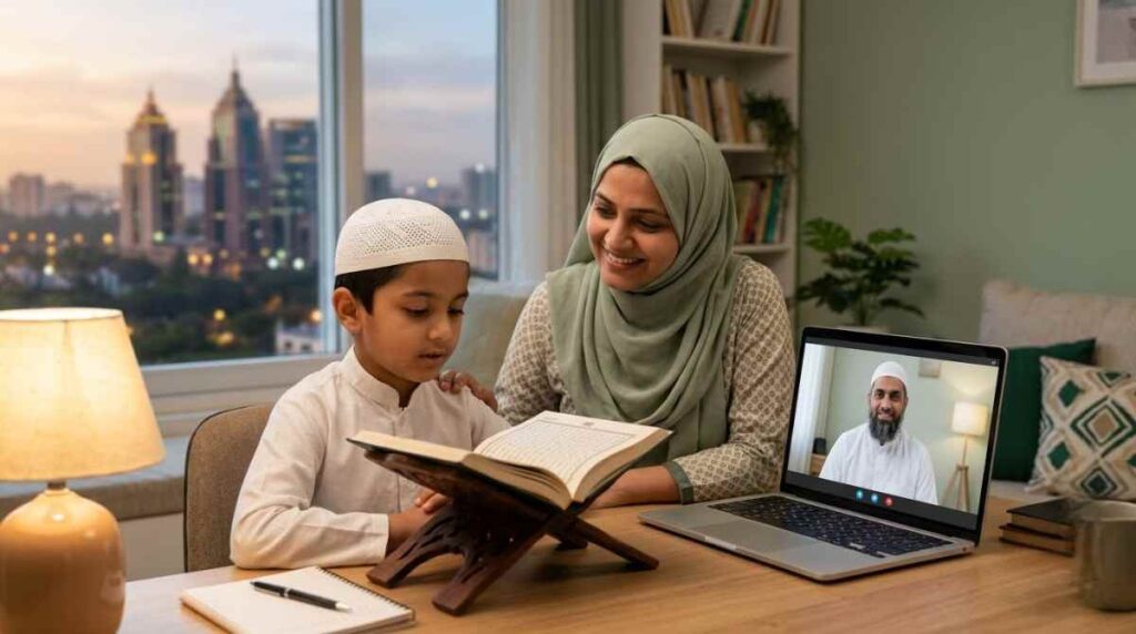Bangalore family attending online Quran classes at home in the evening