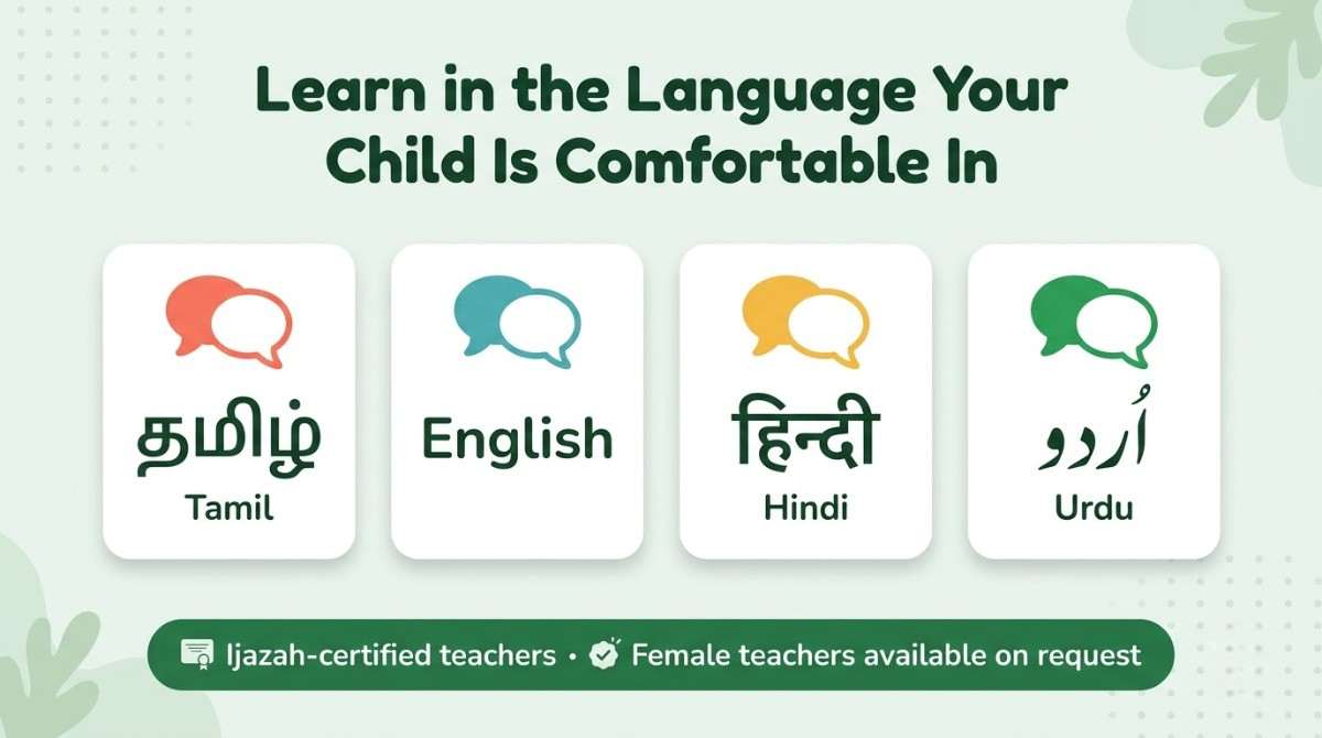 Quran teachers available in Tamil, English, Hindi and Urdu medium for Chennai families